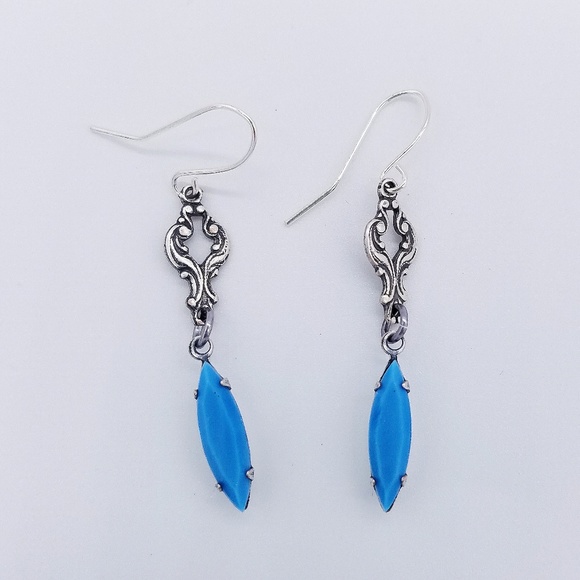 Vintage Swavorski Turquoise Navette Earrings - Picture 2 of 2